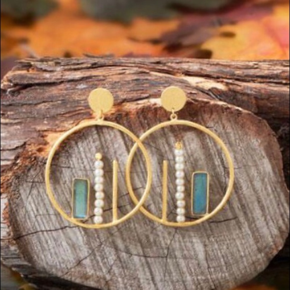 14K Gold Plate Gemstone & Cultured Pearl Earrings